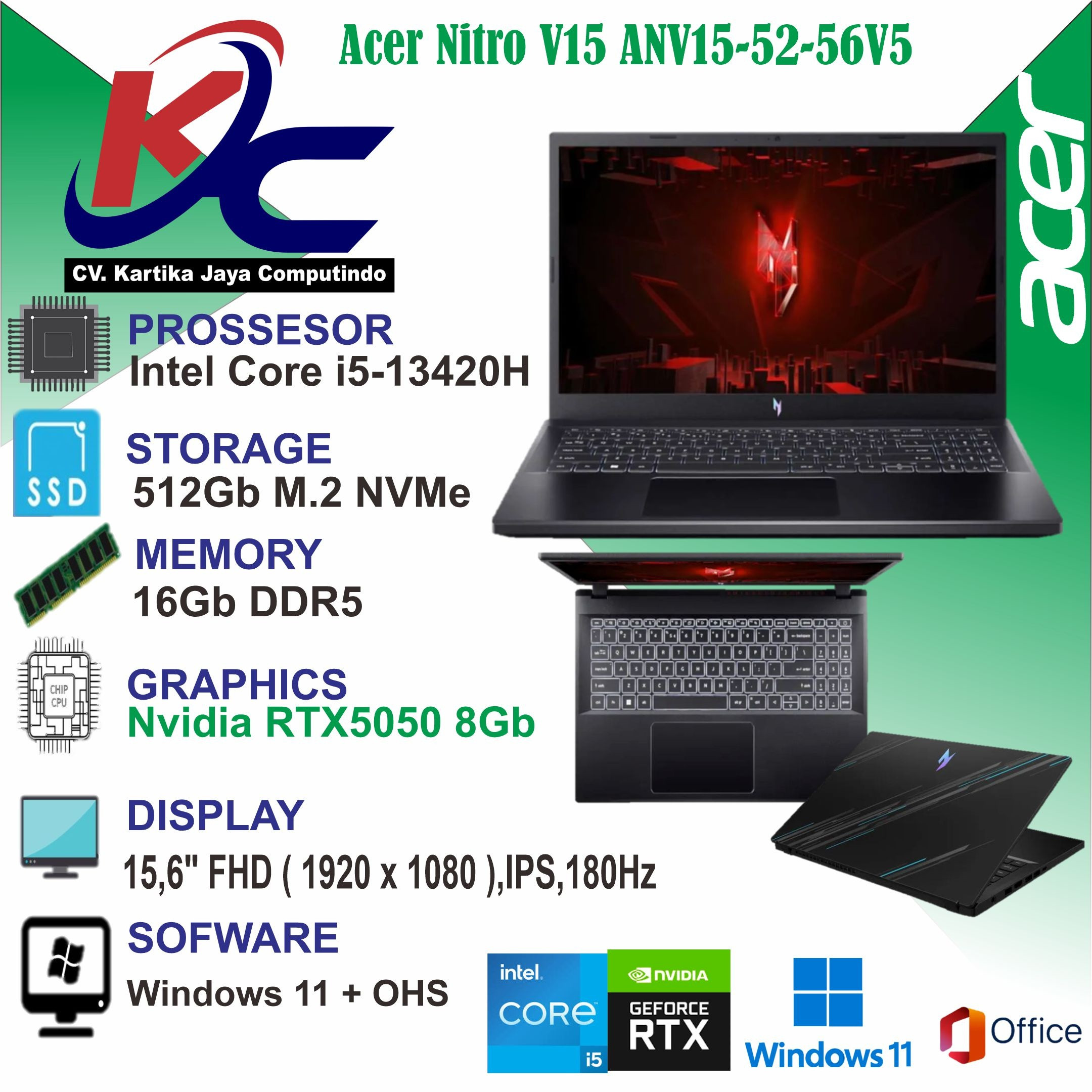 ACER ANV15-52-56V5 I5-13420H/ 16GB/ 512GB/ NVIDIA RTX5050 8GB/ WOHS
